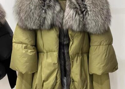 Down Coat with Detachable Silver Fox Collar